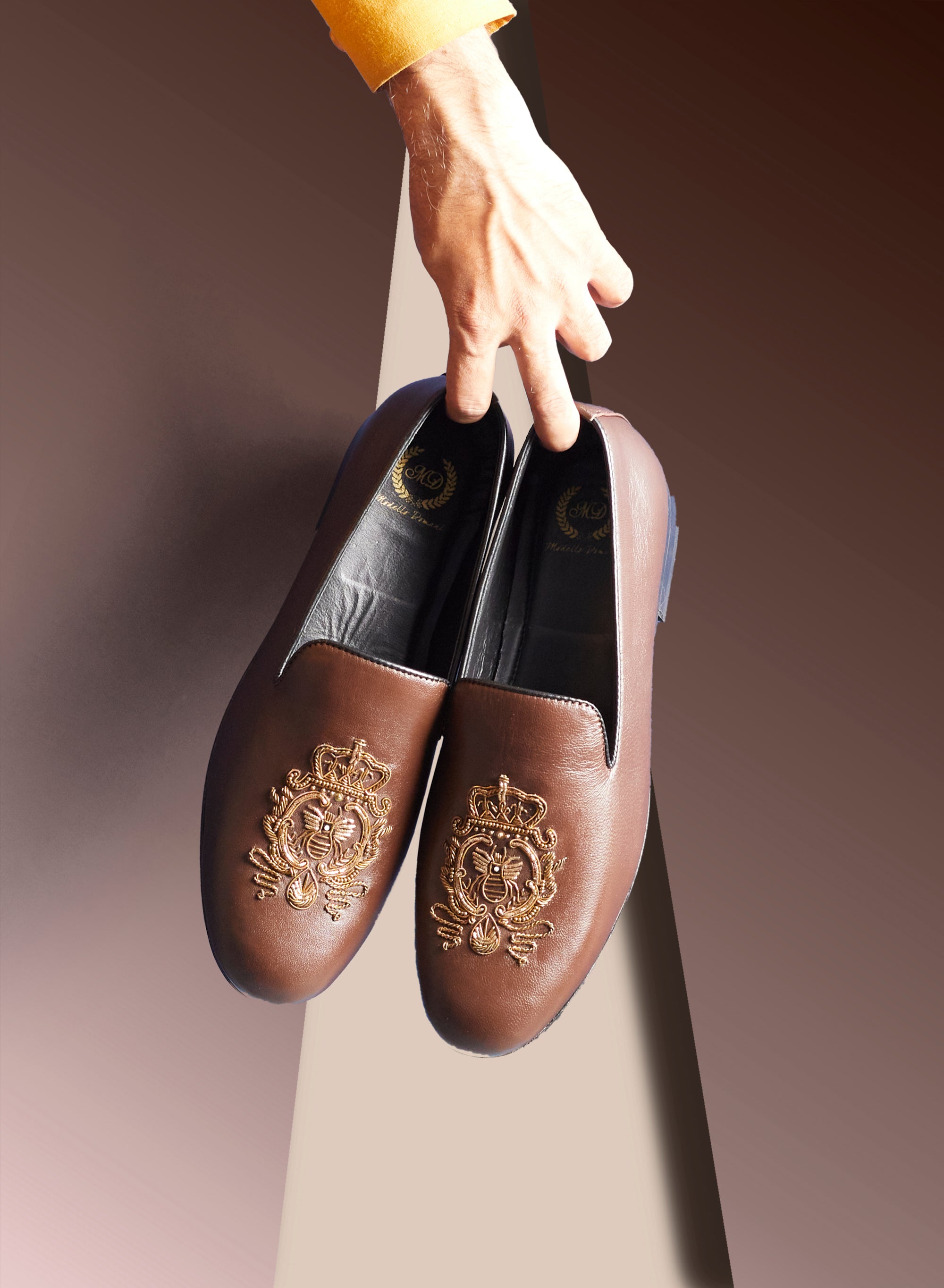 Royal Bee Leather Slipons (Brown)