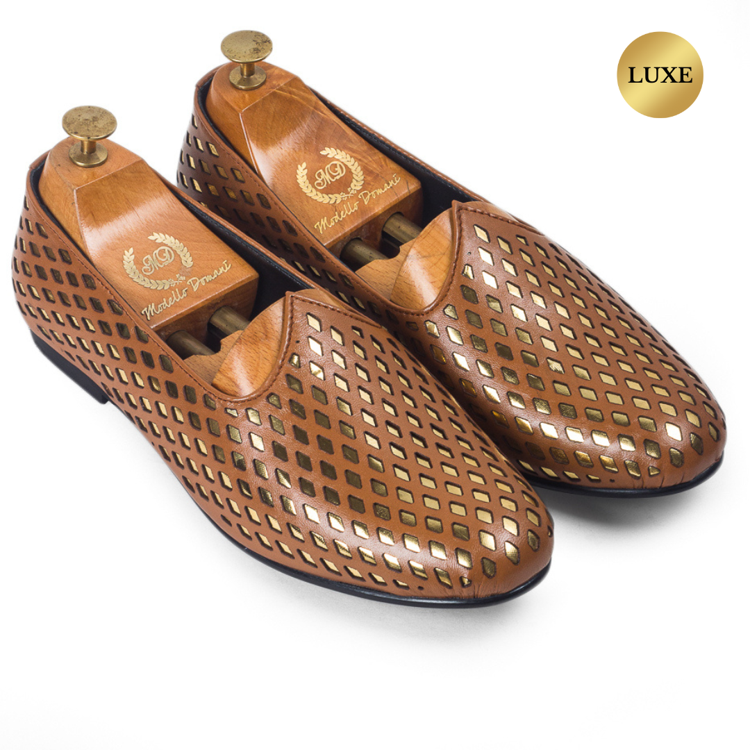 Noori©️ Leather Juttis (Tan - Gold Foil) Limited Edition