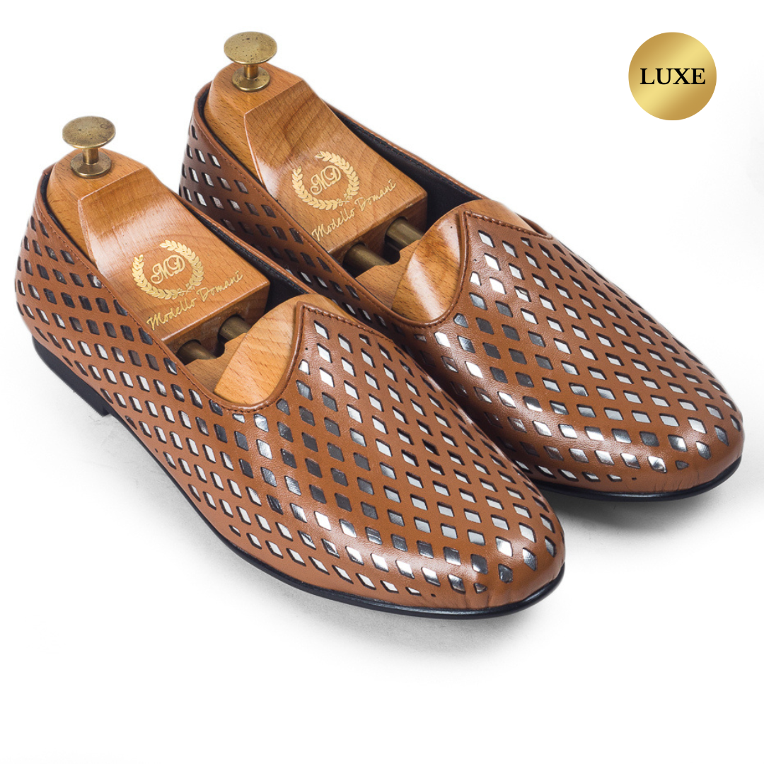 Noori©️ Leather Juttis (Tan - Silver Foil) Limited Edition