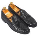 Woven Leather Tassel Slipons (Black) β Black slipons | Modello Domani