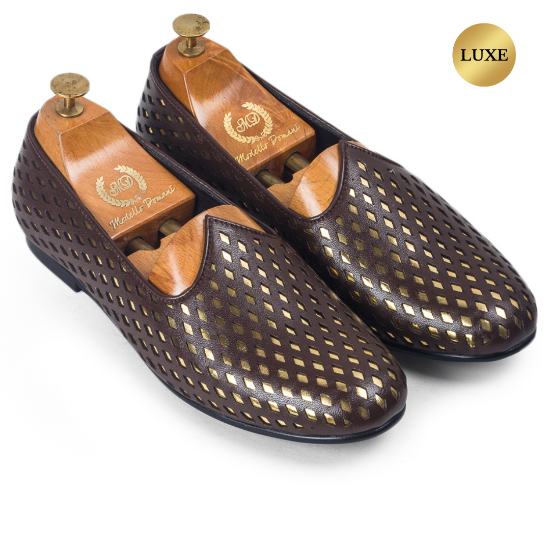 Noori©️ Leather Juttis (Brown - Gold Foil) Limited Edition