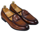 Milano Patina Leather Bowtie Slipons (Patina Tan - Limited Edition) β Tan slipons | Modello Domani