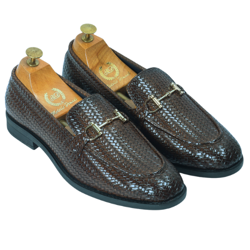 Italian Cut Textured Buckle Slipons (Coffee Brown)
