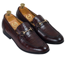 Milano Embossed Croco Leather Buckle Slipons (Brown) β Brown slipons | Modello Domani