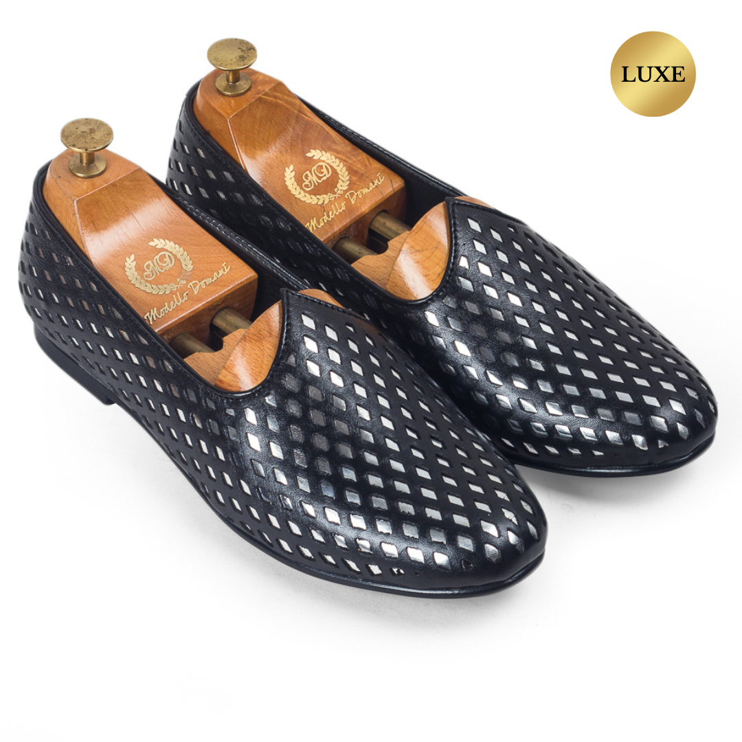 Noori©️ Leather Juttis (Black - Silver Foil) Limited Edition