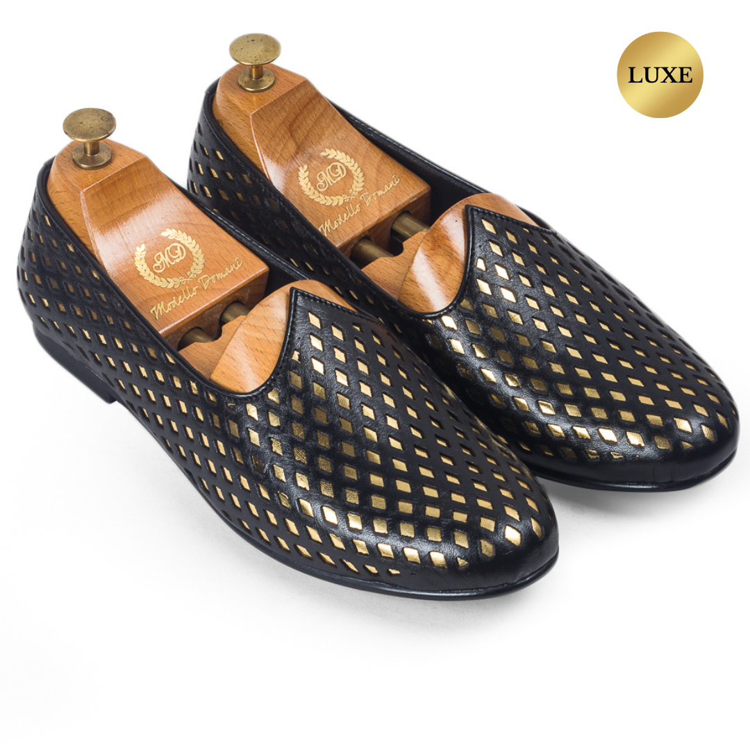 Noori©️ Leather Juttis (Black - Gold Foil) Limited Edition
