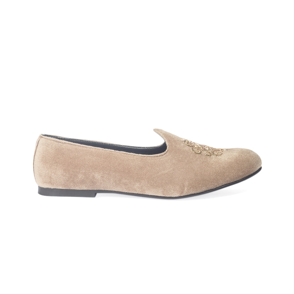 Royal Crest©️ Velvet Juttis (Beige)(Patent Copyright Artwork)