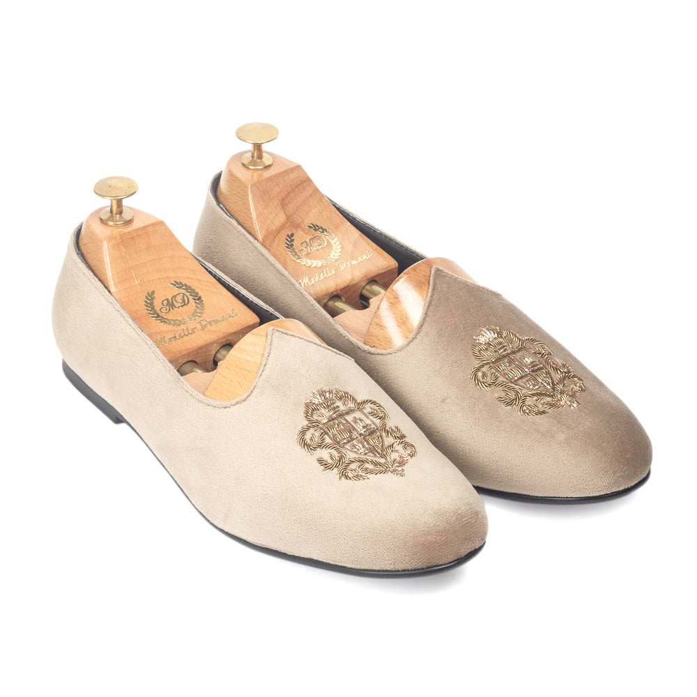 Royal Crest©️ Velvet Juttis (Beige)(Patent Copyright Artwork)