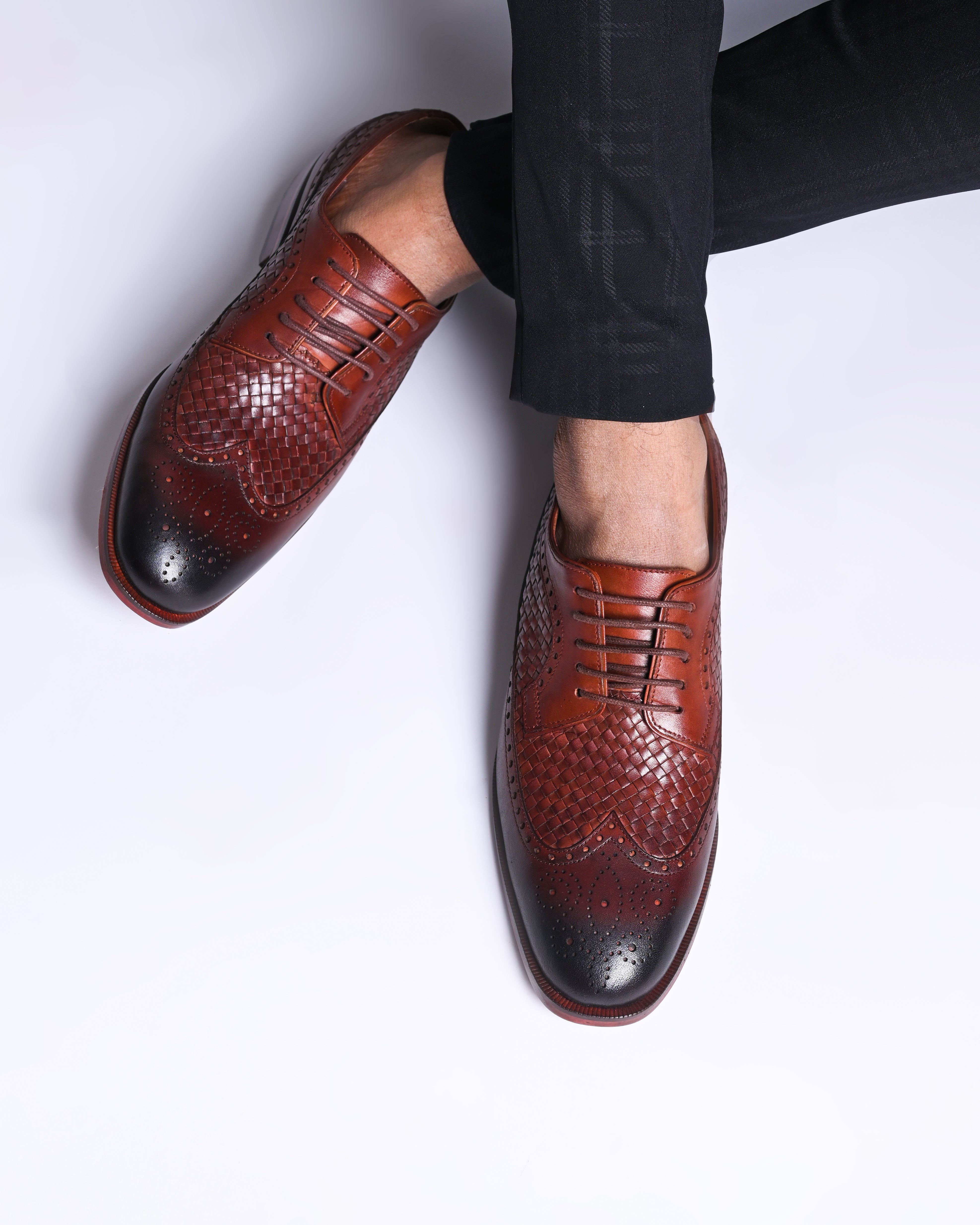 Woven Leather Brogues (Tan Brown)