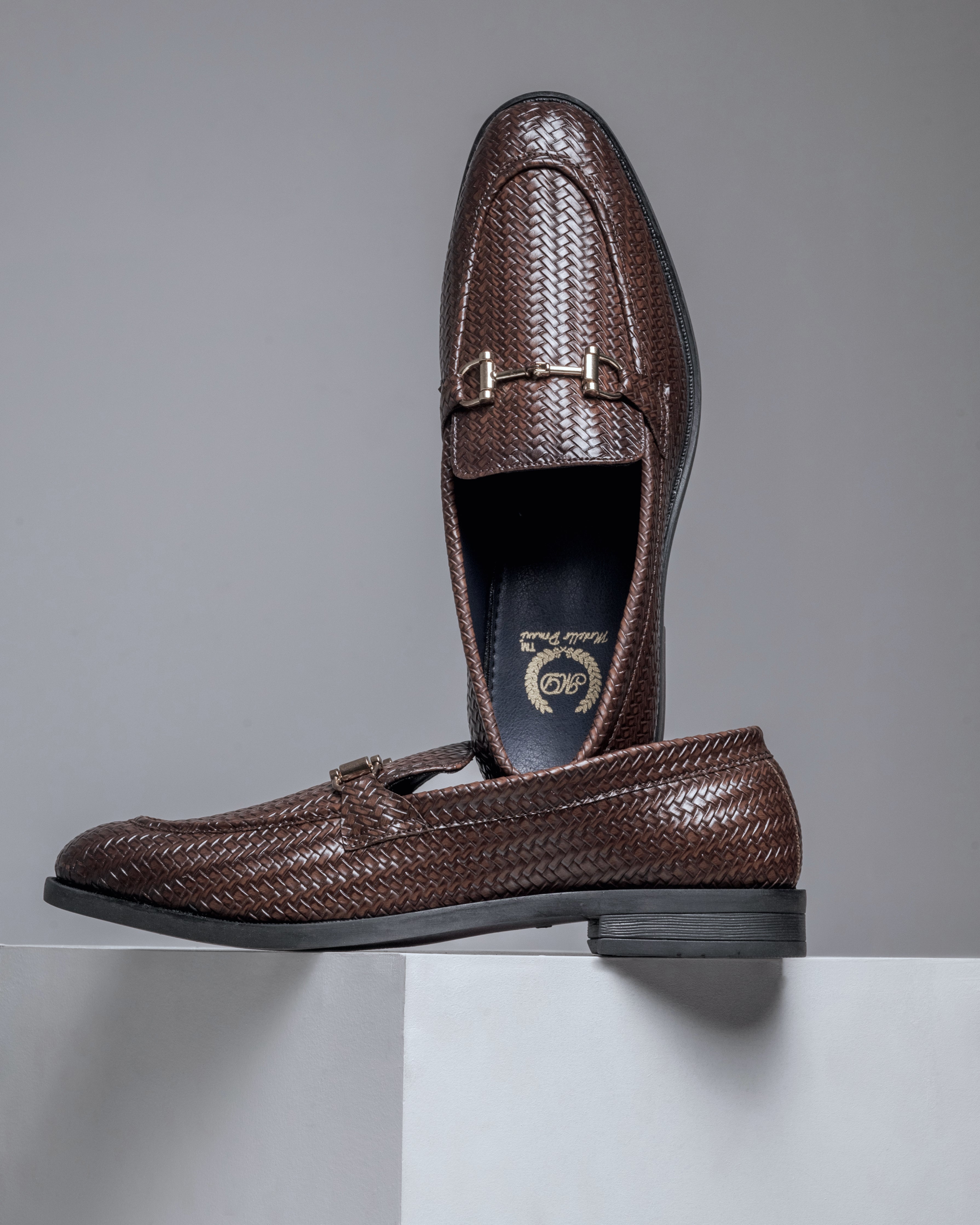 Italian Cut Textured Buckle Slipons (Coffee Brown)