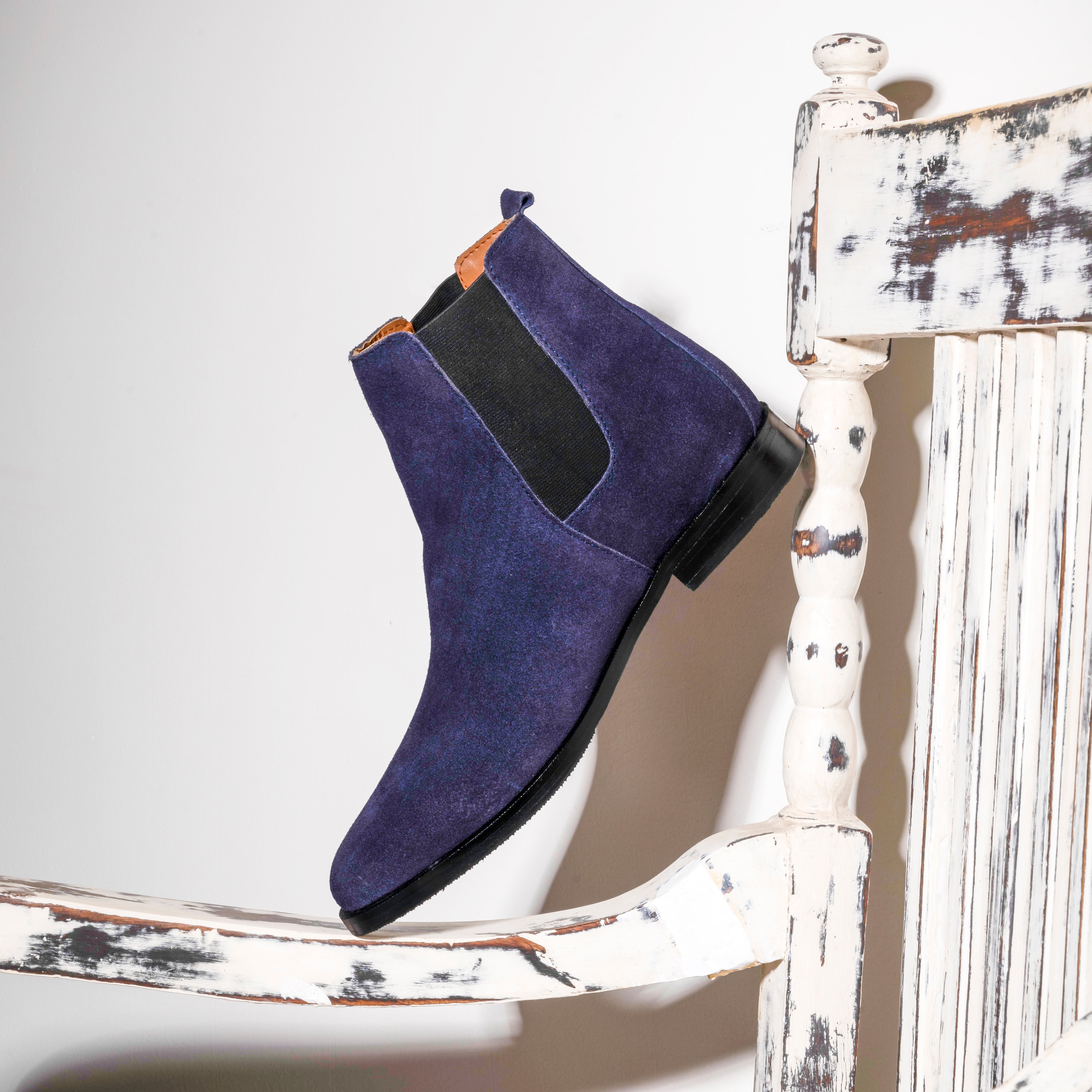 Suede-Leather Chelsea Boots (Navy)
