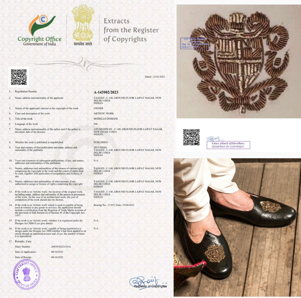 Royal Crest©️ Velvet Juttis (Beige)(Patent Copyright Artwork)
