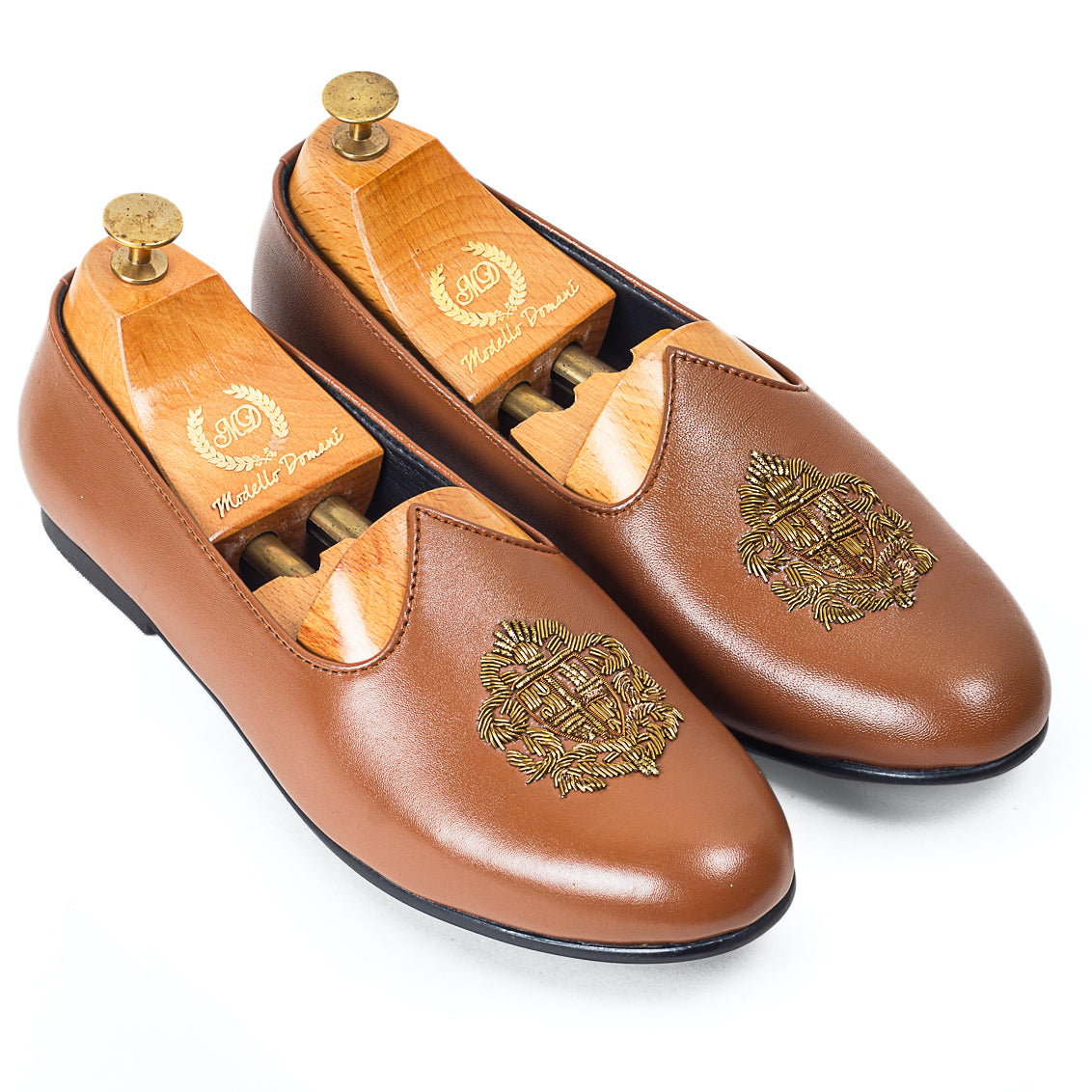 Royal Crest©️ Leather Juttis (Tan)(Patent Copyright Artwork)