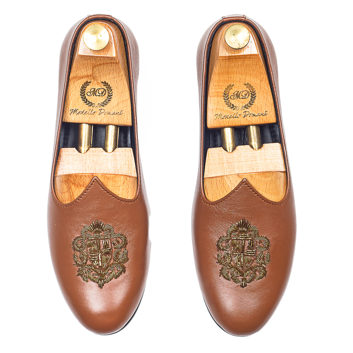 Royal Crest©️ Leather Juttis (Tan)(Patent Copyright Artwork)