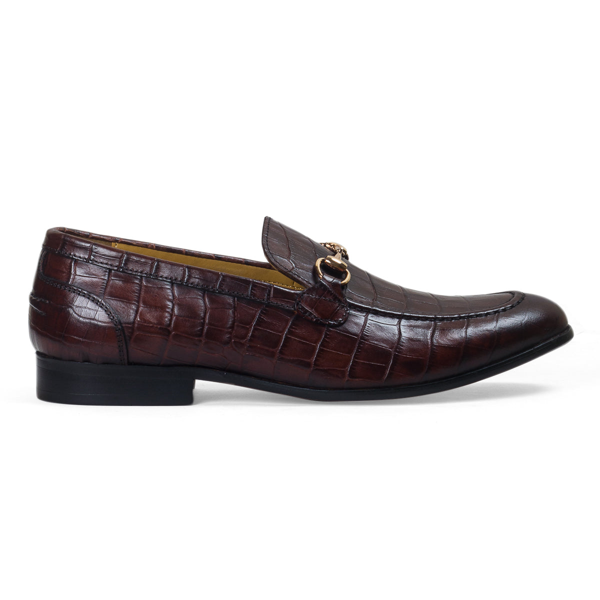 Milano Embossed Croco Leather Buckle Slipons (Brown)