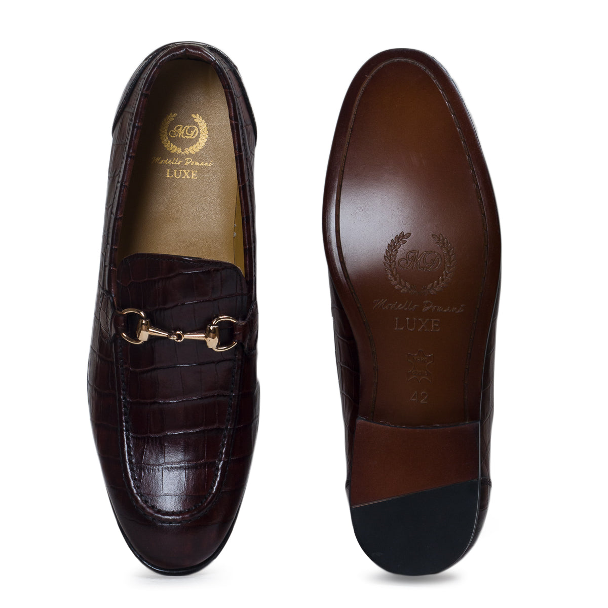 Milano Embossed Croco Leather Buckle Slipons (Brown)