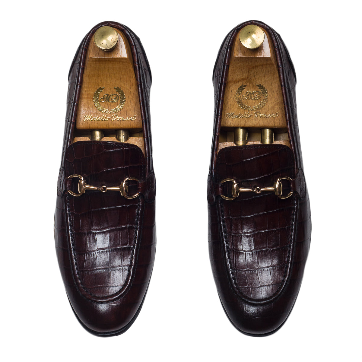 Milano Embossed Croco Leather Buckle Slipons (Brown)