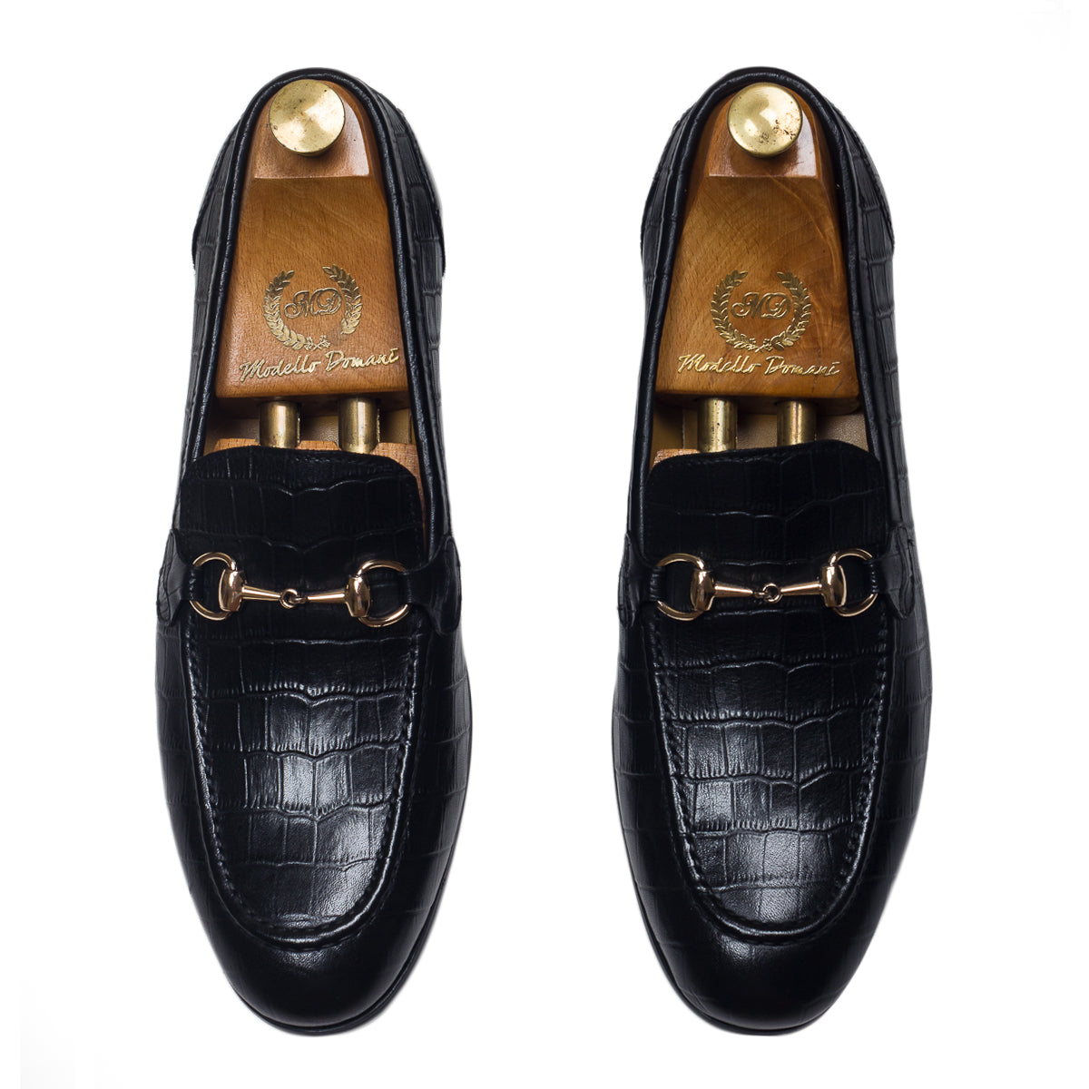 Milano Embossed Croco Leather Buckle Slipons (Black)