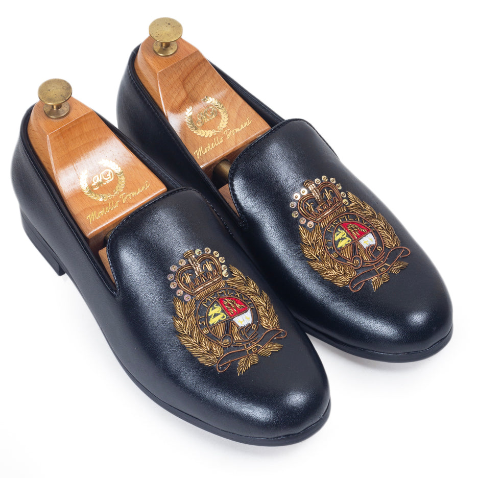 The Regal Crest Leather Slipons (Black)