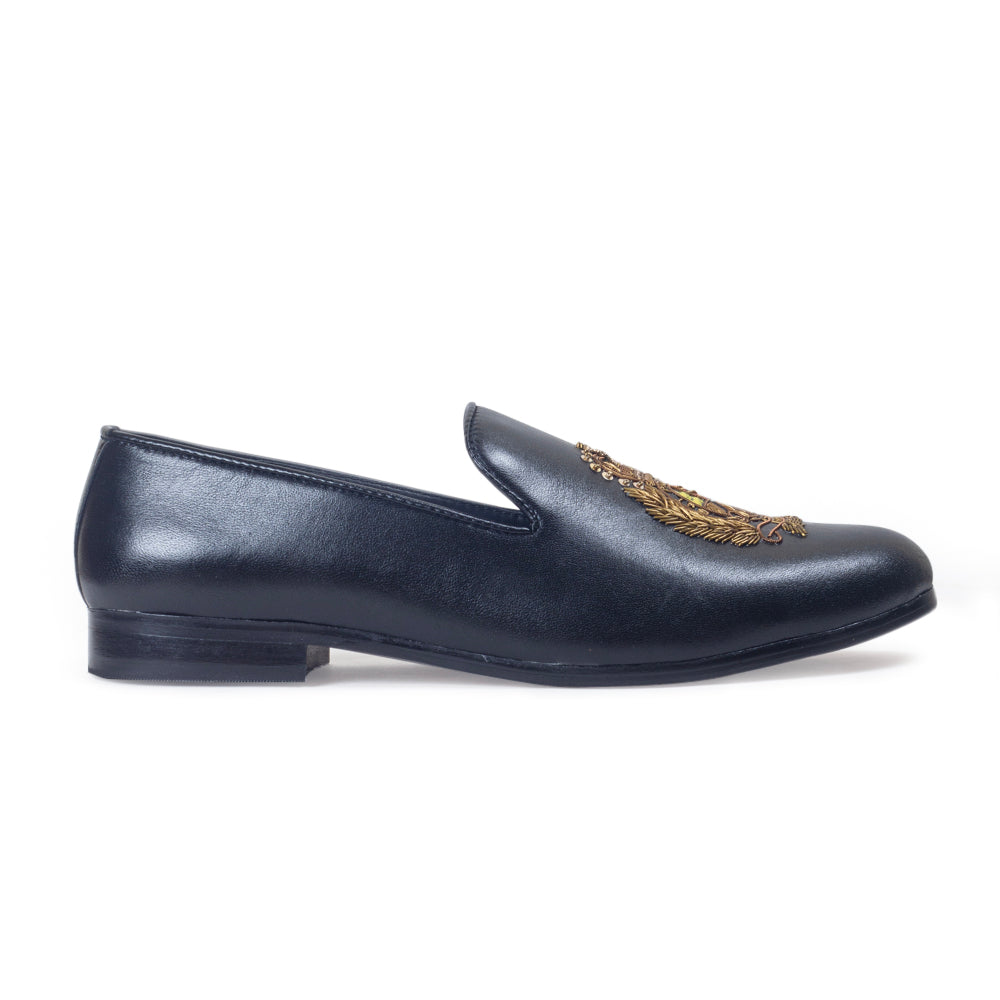 The Regal Crest Leather Slipons (Black)