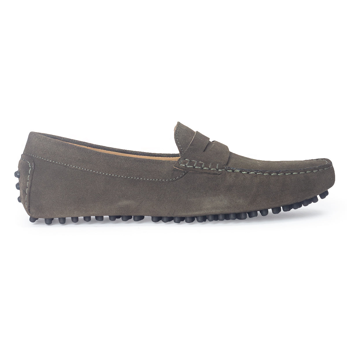 Gommino Suede Penny Loafers (Military Green Mehendi)