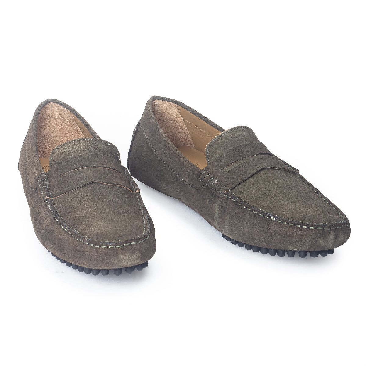 Gommino Suede Penny Loafers (Military Green Mehendi)