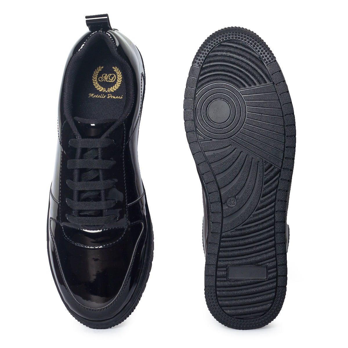 DOMS Comfort Leather Sneakers (Patent Black)