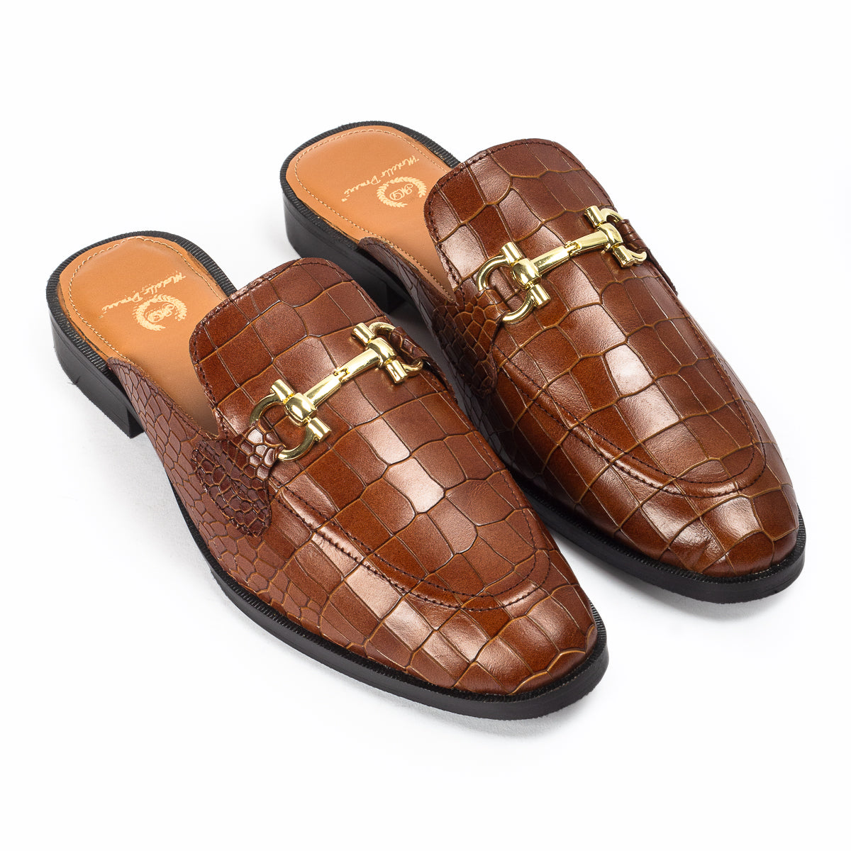 Louis Embossed Leather Mules (Brown)