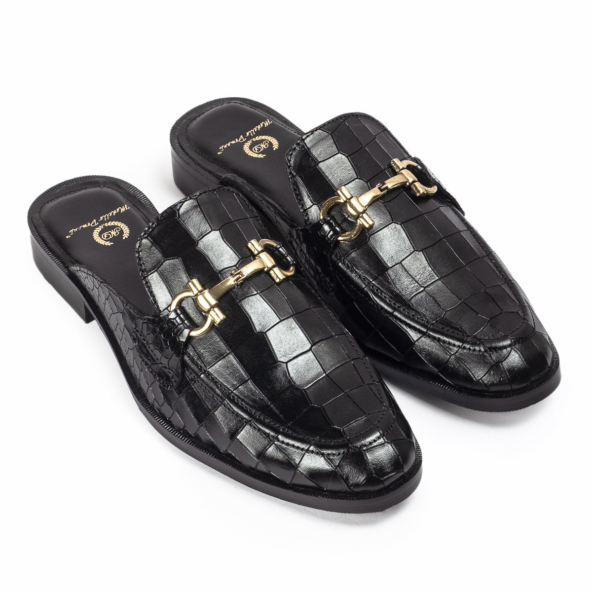 Louis Embossed Leather Mules (Black)