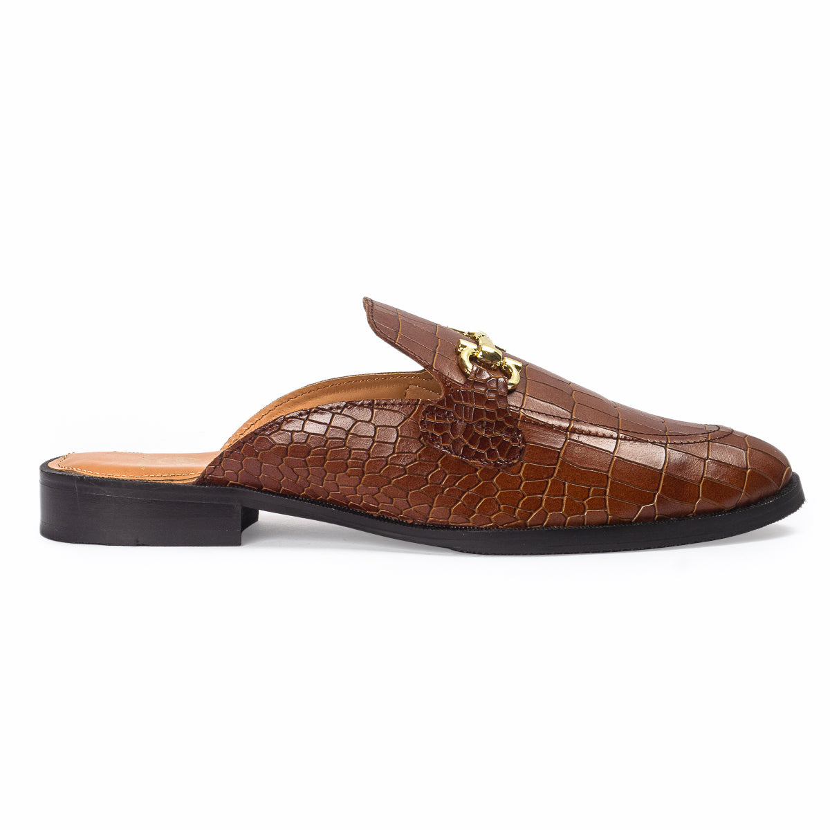 Louis Embossed Leather Mules (Brown)