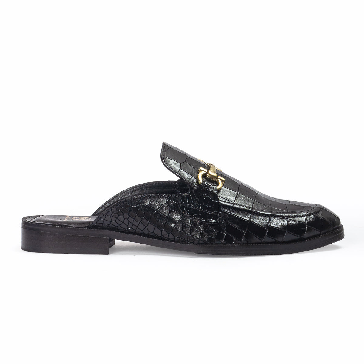 Louis Embossed Leather Mules (Black)