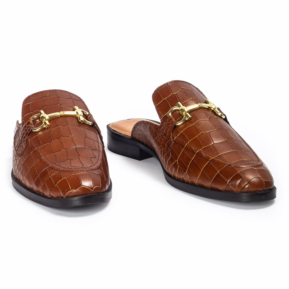 Louis Embossed Leather Mules (Brown)