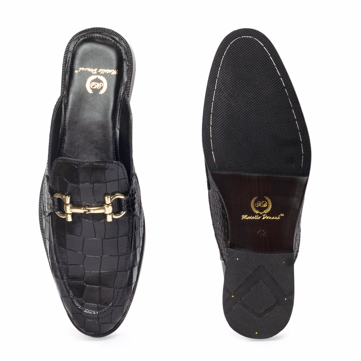 Louis Embossed Leather Mules (Black)