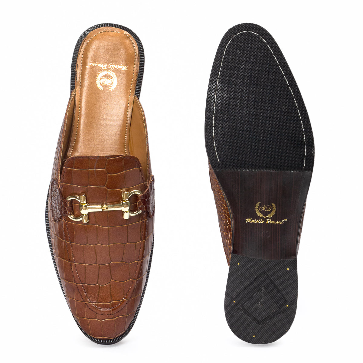 Louis Embossed Leather Mules (Brown)