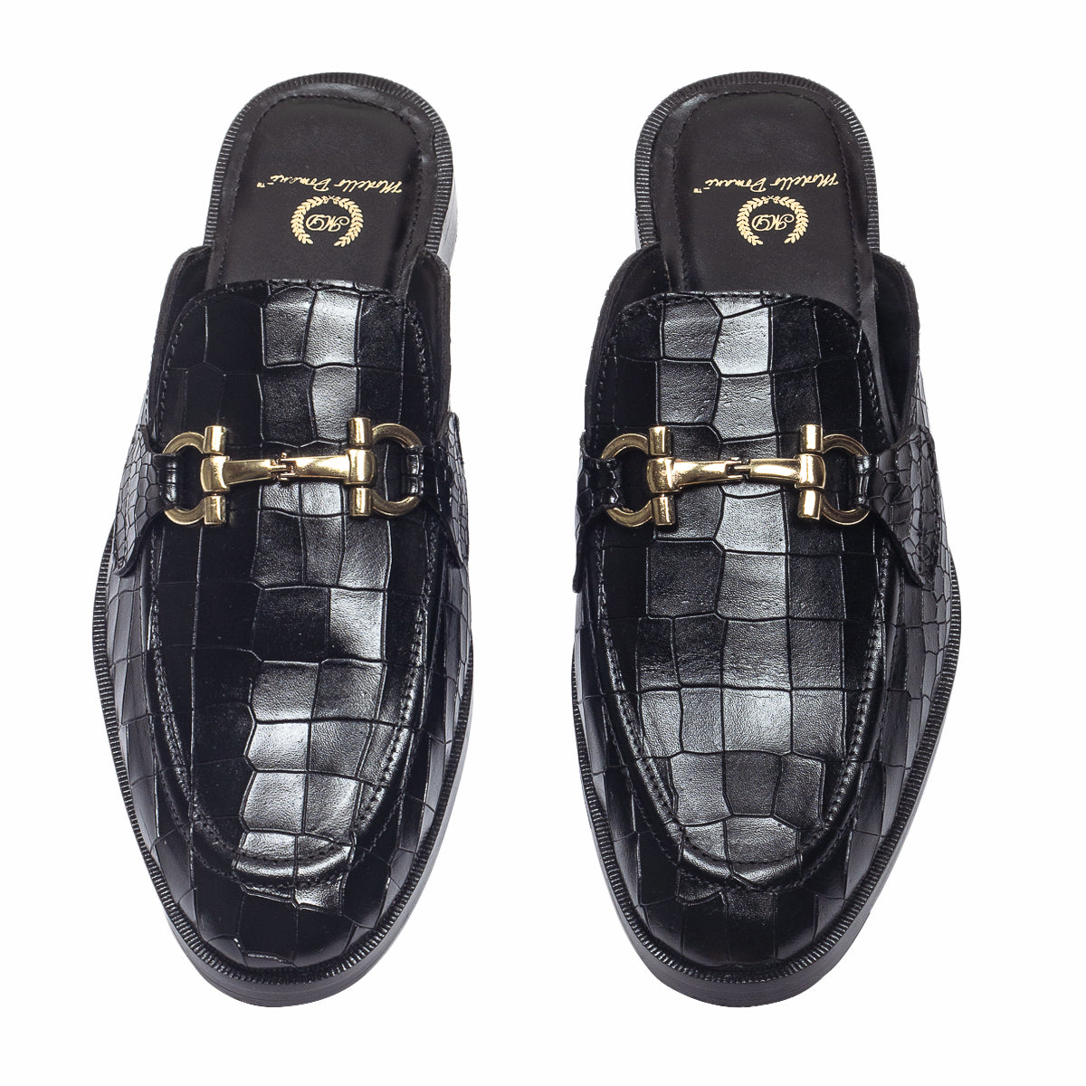 Louis Embossed Leather Mules (Black)