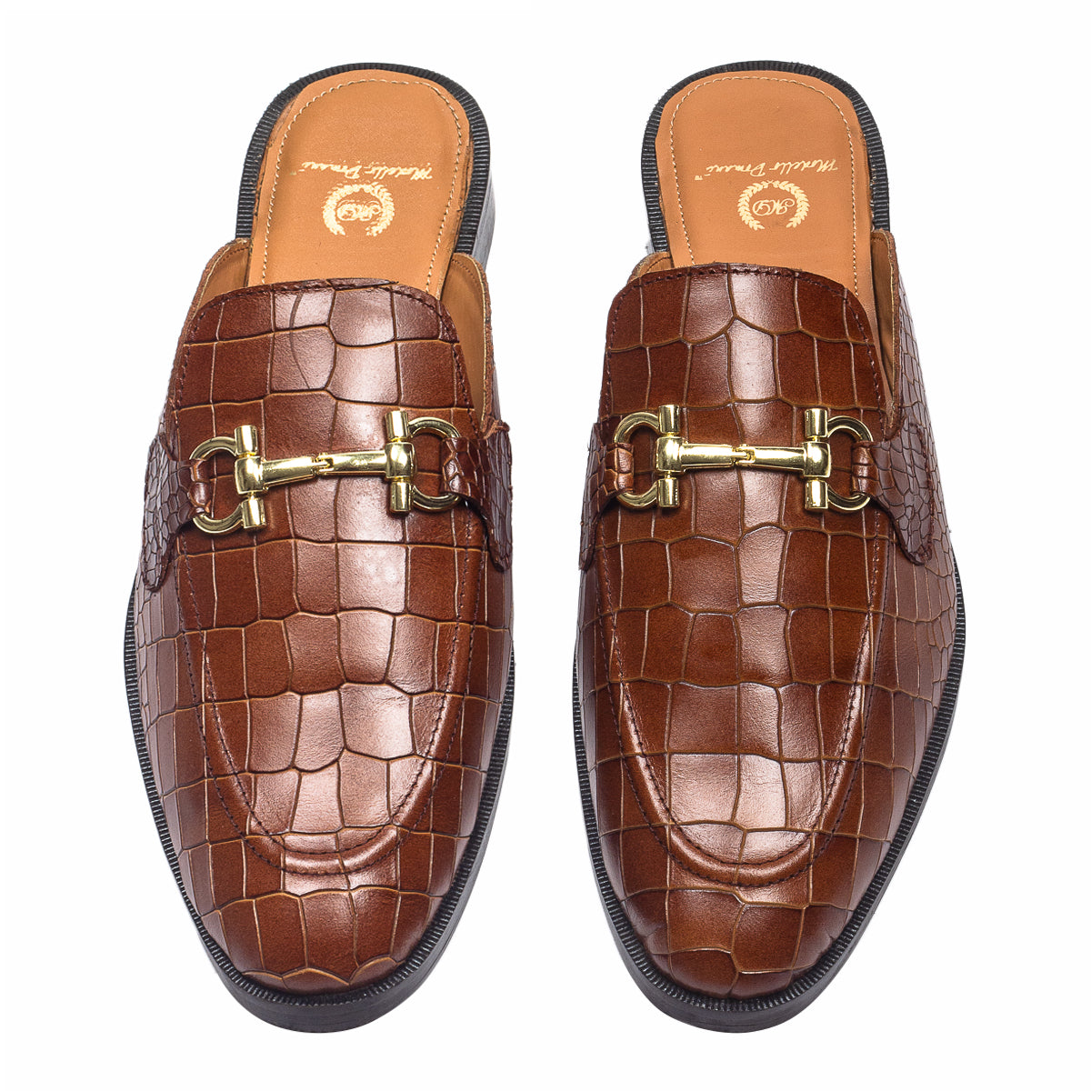 Louis Embossed Leather Mules (Brown)