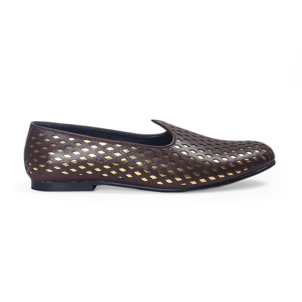 Noori©️ Leather Juttis (Brown - Gold Foil) Limited Edition