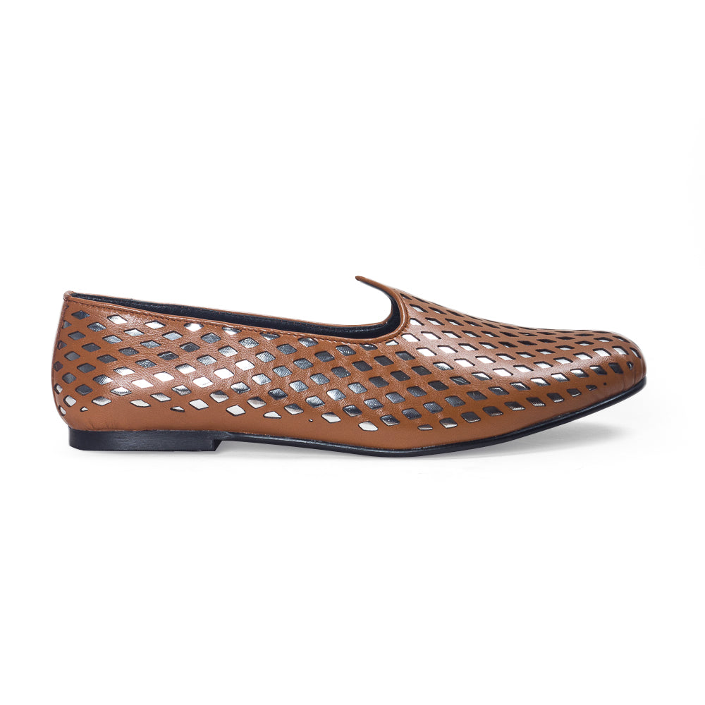 Noori©️ Leather Juttis (Tan - Silver Foil) Limited Edition