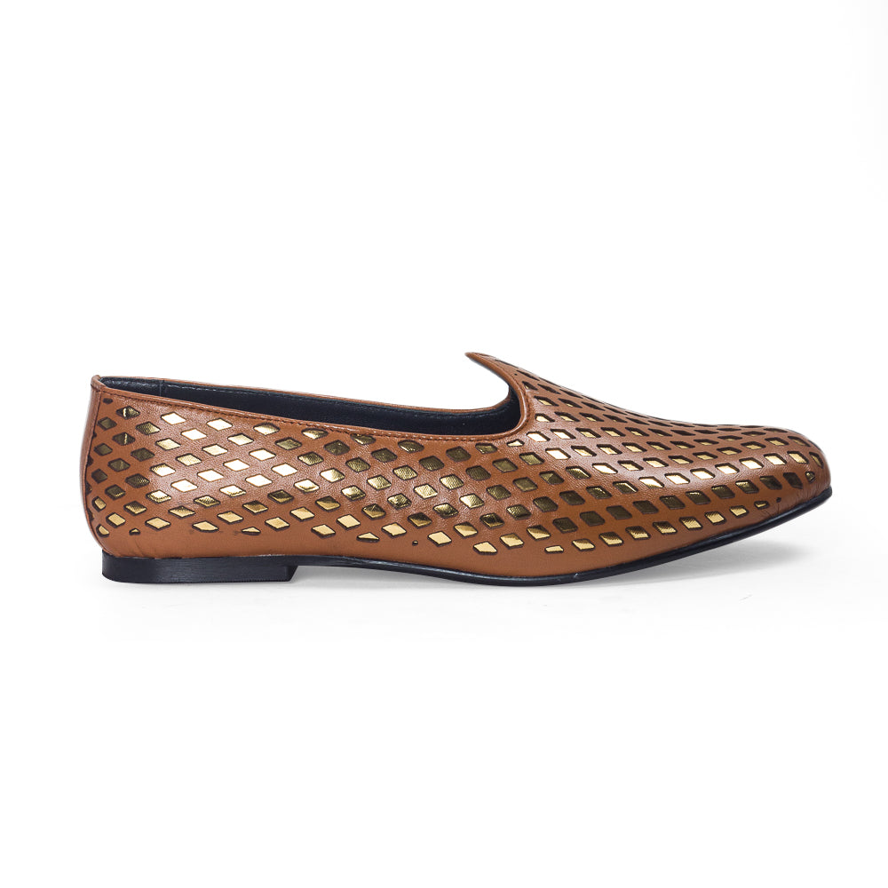 Noori©️ Leather Juttis (Tan - Gold Foil) Limited Edition