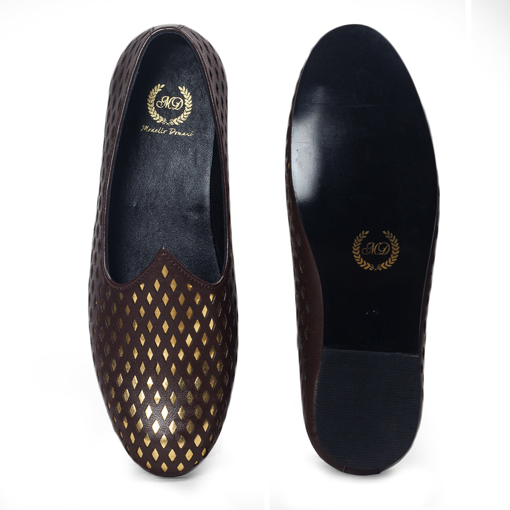 Noori©️ Leather Juttis (Brown - Gold Foil) Limited Edition