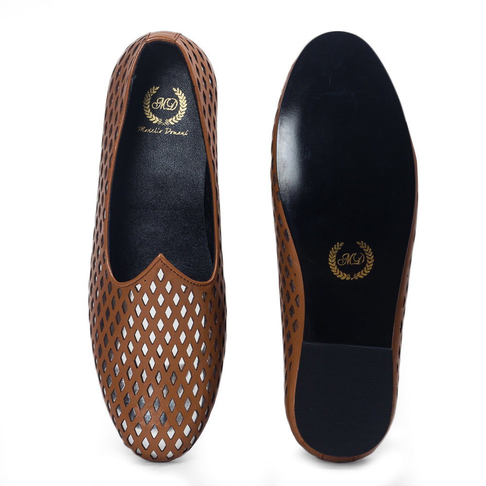Noori©️ Leather Juttis (Tan - Silver Foil) Limited Edition