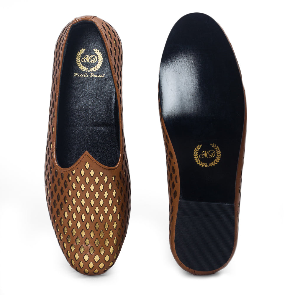 Noori©️ Leather Juttis (Tan - Gold Foil) Limited Edition