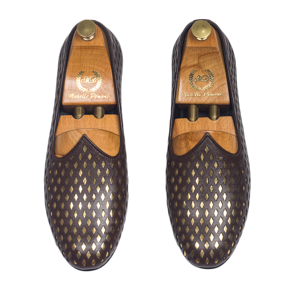 Noori©️ Leather Juttis (Brown - Gold Foil) Limited Edition