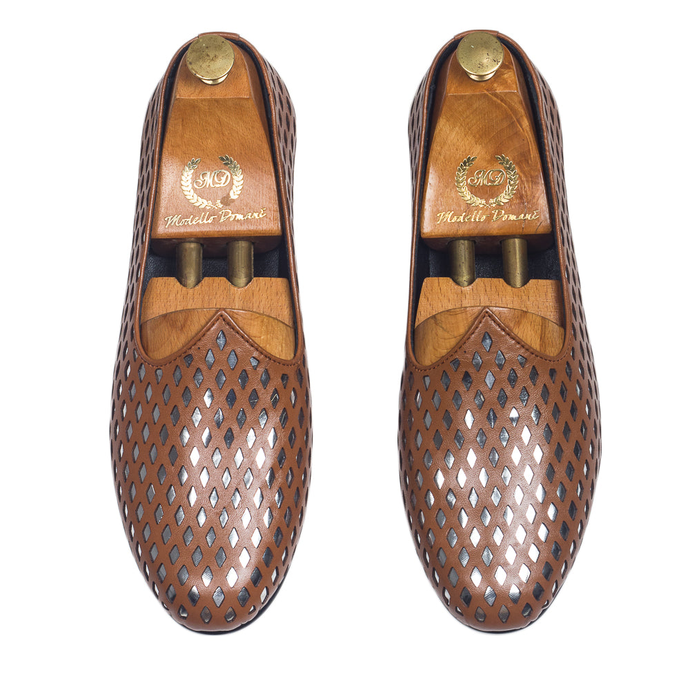 Noori©️ Leather Juttis (Tan - Silver Foil) Limited Edition