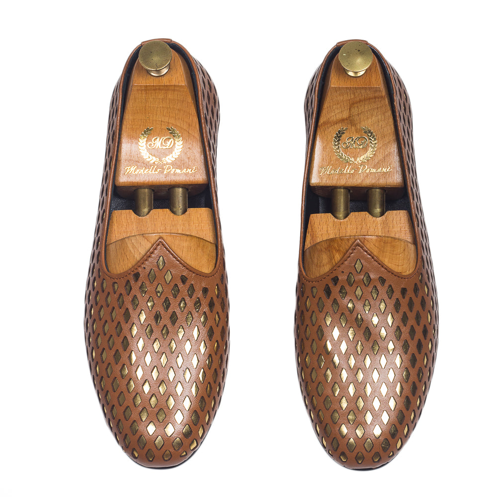 Noori©️ Leather Juttis (Tan - Gold Foil) Limited Edition