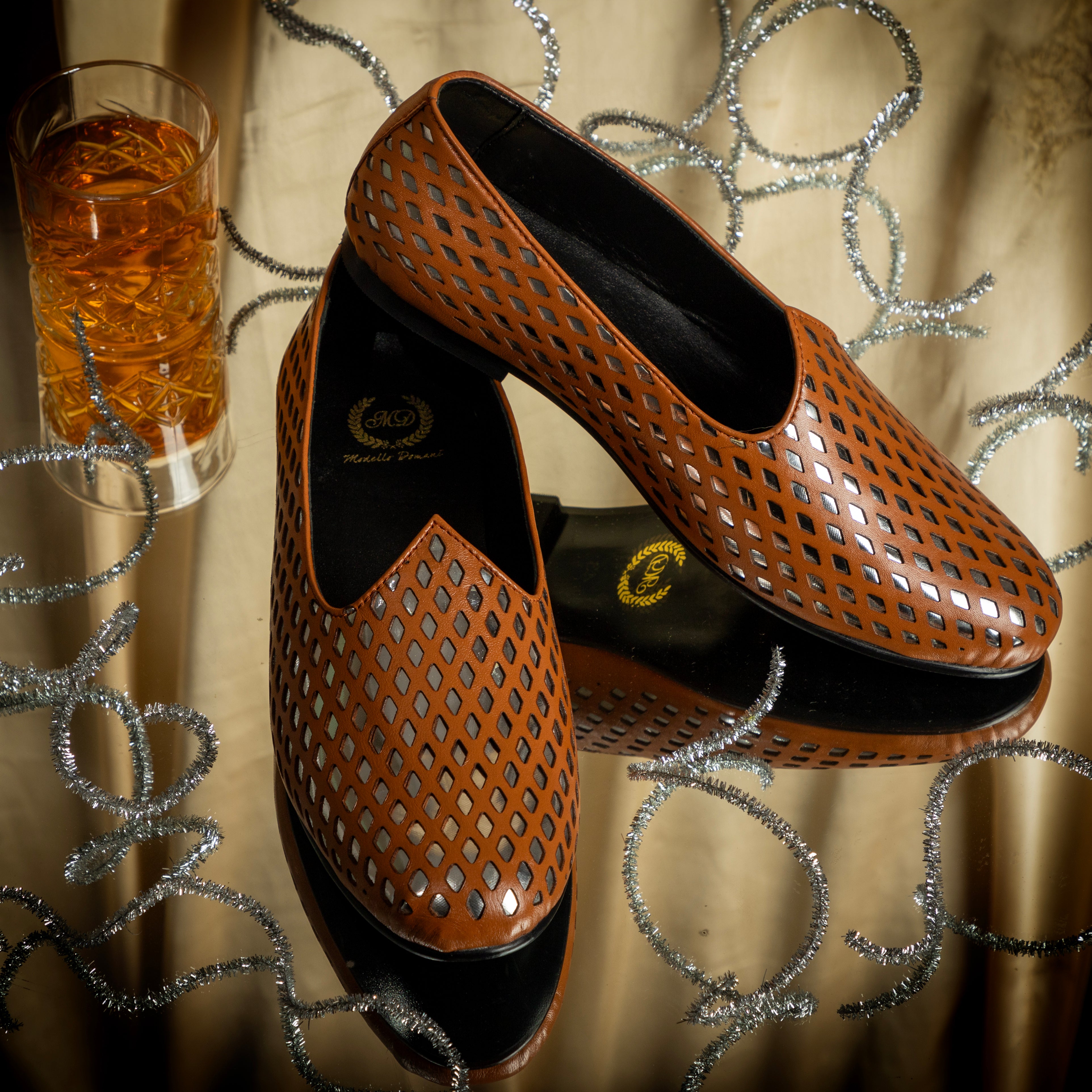 Noori©️ Leather Juttis (Tan - Silver Foil) Limited Edition