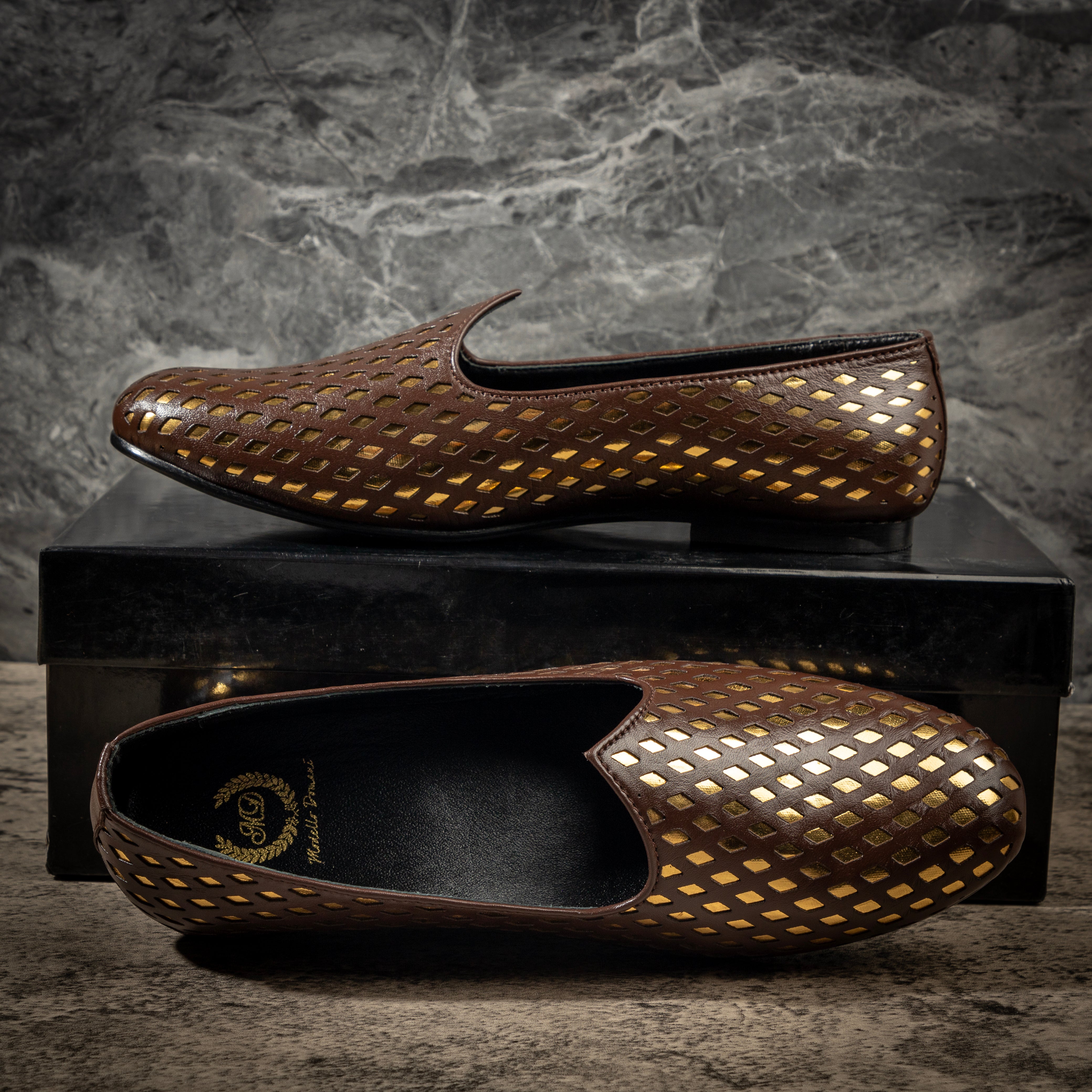 Noori©️ Leather Juttis (Brown - Gold Foil) Limited Edition
