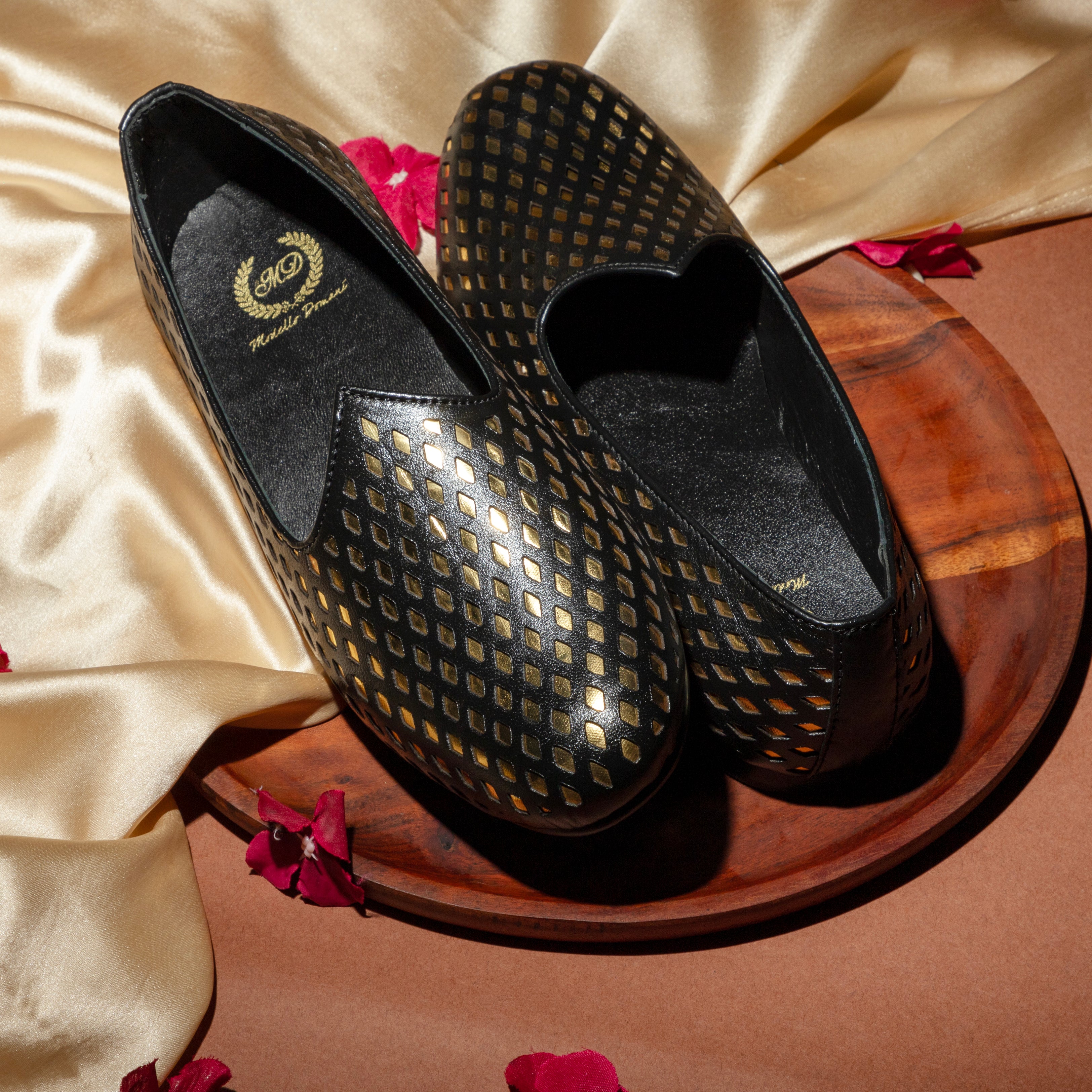 Noori©️ Leather Juttis (Black - Gold Foil) Limited Edition