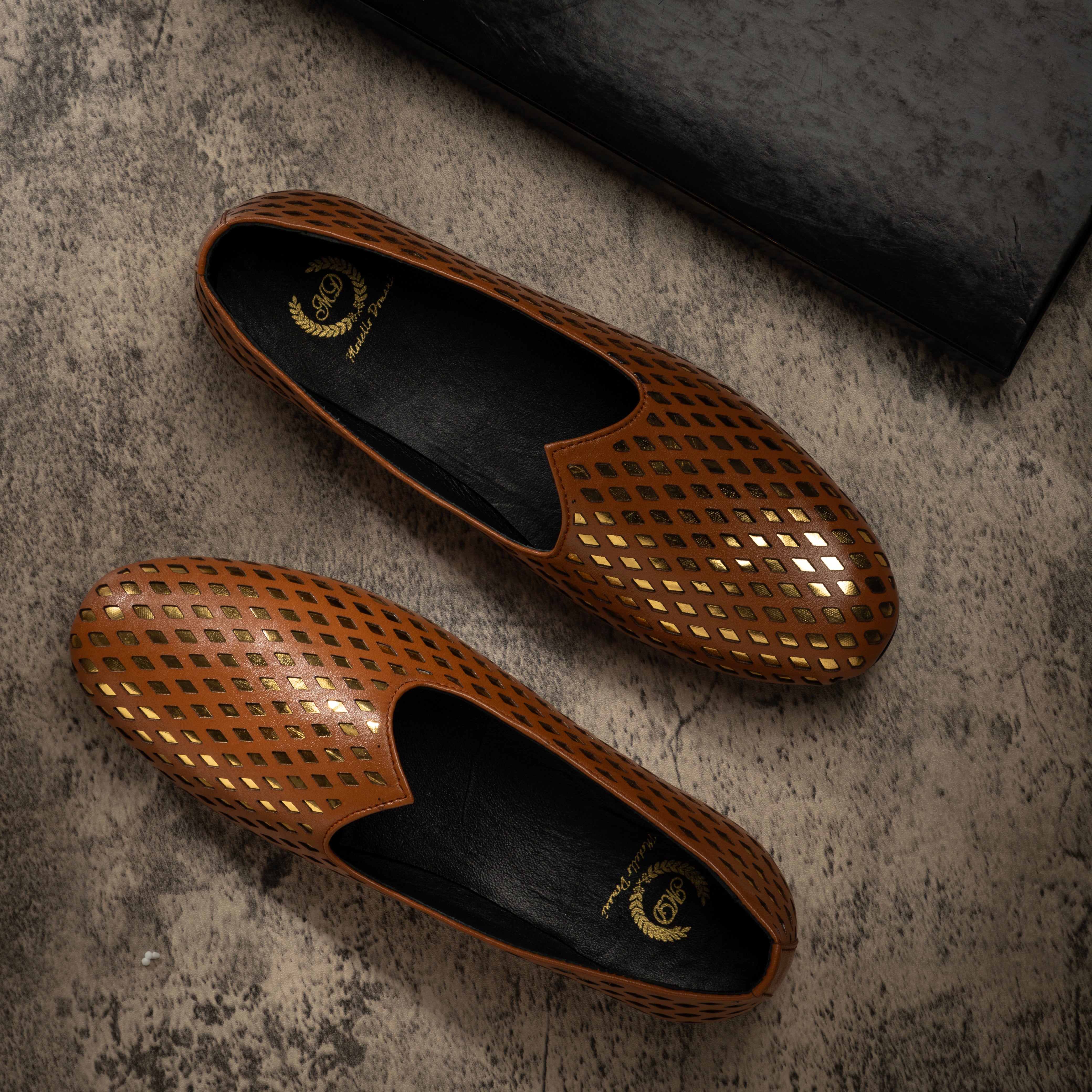 Noori©️ Leather Juttis (Tan - Gold Foil) Limited Edition