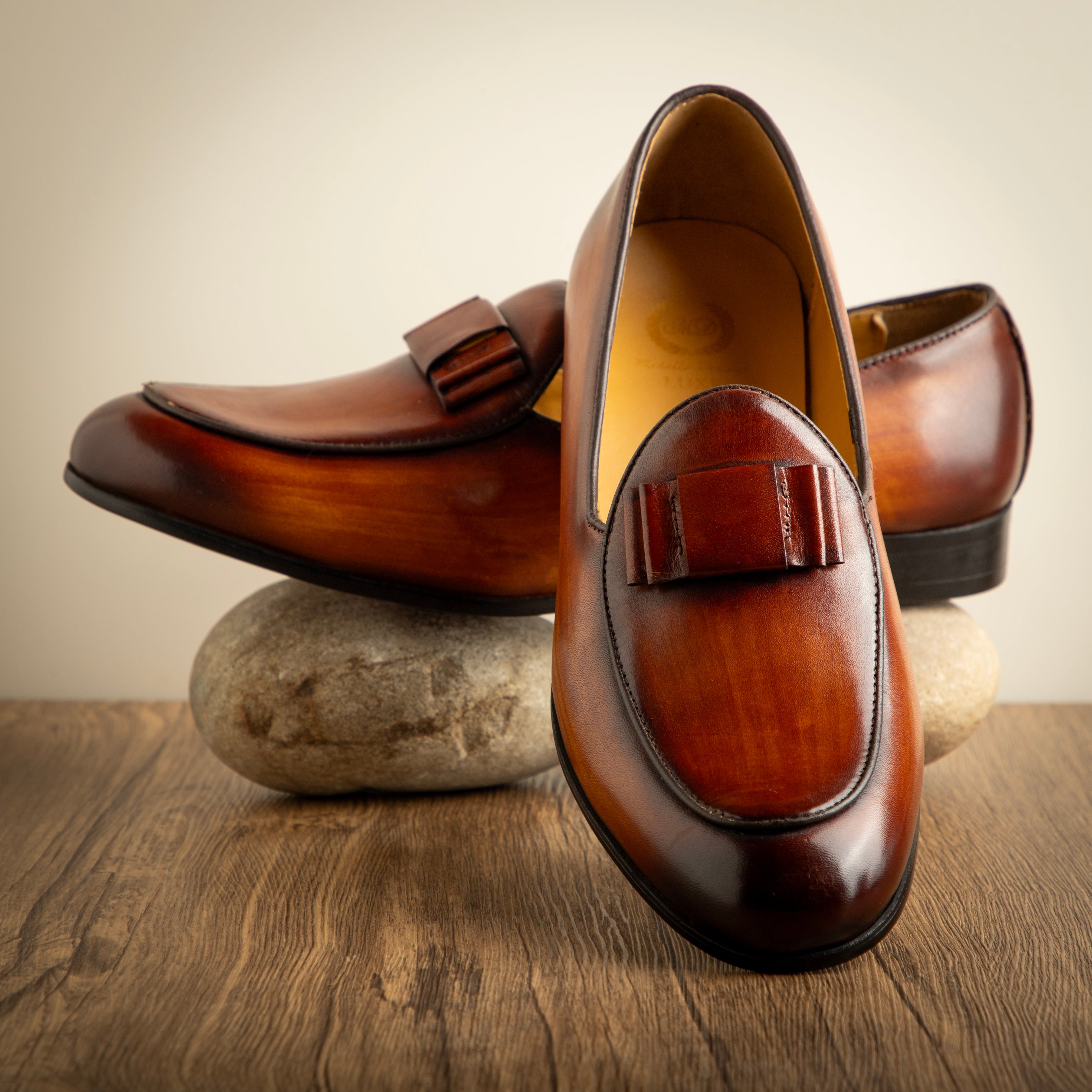 Milano Patina Leather Bowtie Slipons (Patina Tan - Limited Edition)